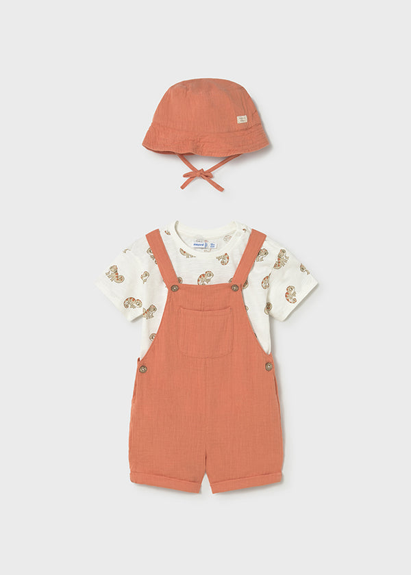 Completo 3 Pezzi Salopette T-Shirt E Cappellino Safari