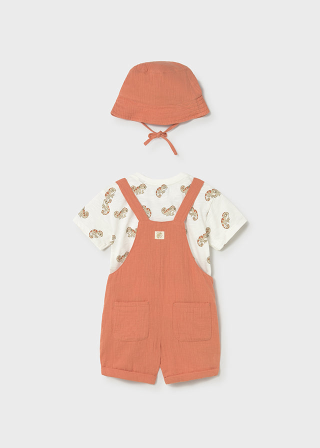 Completo 3 Pezzi Salopette T-Shirt E Cappellino Safari