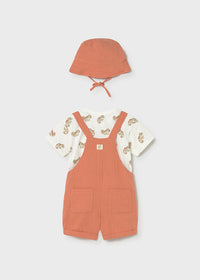 Completo 3 Pezzi Salopette T-Shirt E Cappellino Safari