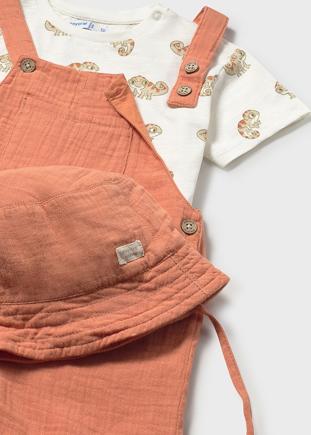 Completo 3 Pezzi Salopette T-Shirt E Cappellino Safari