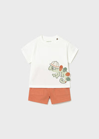 Completo 2 Pezzi T-Shirt E Shorts Color Pesca
