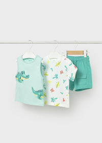 Completo 3 Pezzi T-Shirt Canotta E Shorts Verde Acqua