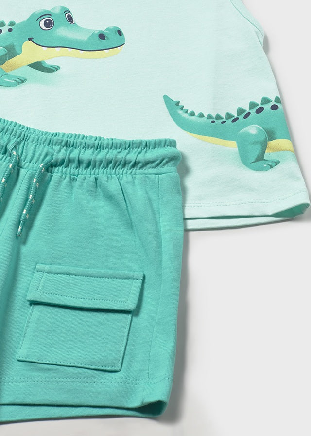 Completo 3 Pezzi T-Shirt Canotta E Shorts Verde Acqua