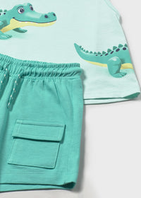 Completo 3 Pezzi T-Shirt Canotta E Shorts Verde Acqua