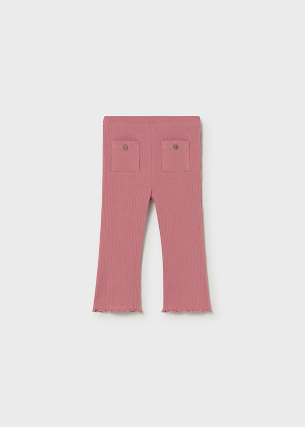 Pantaloni A Zampa In Maglia A Costine Rosa Antico