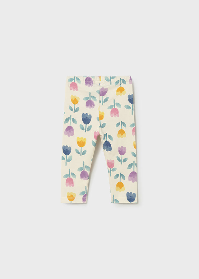 Leggings Bimba In Cotone Con Stampa Tulipani