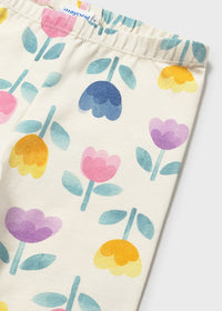 Leggings Bimba In Cotone Con Stampa Tulipani