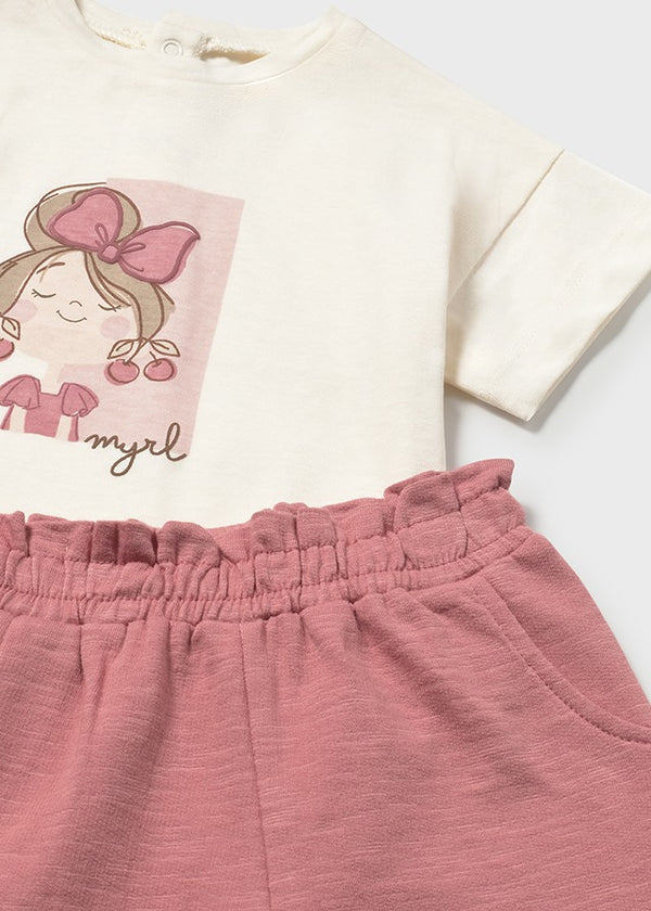 Completo 3 Pezzi T-Shirt Felpa Con Zip E Pantaloni Rosa