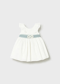 Vestito Cerimonia Bianco Con Fiocco In Tulle Verde