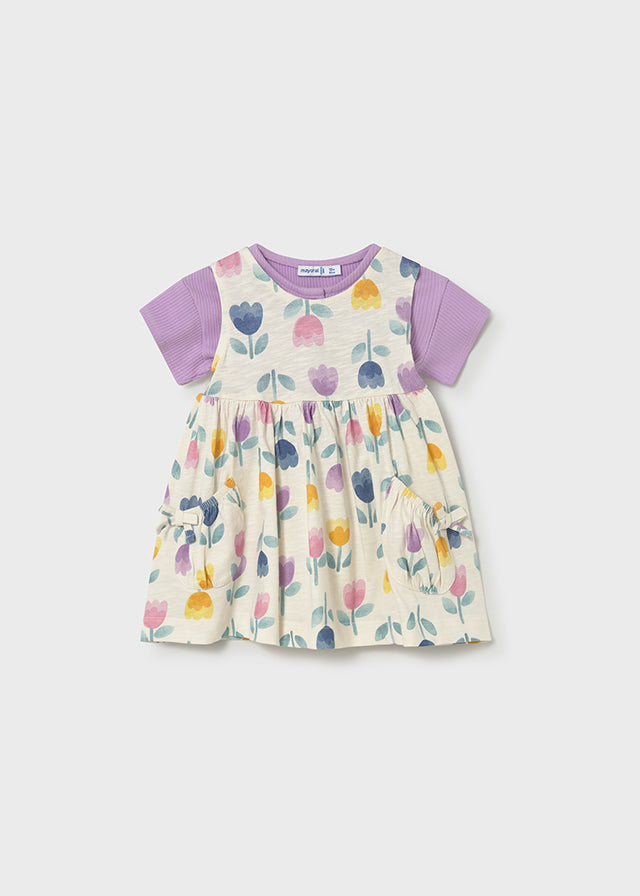 Vestito Bimba Con Maglia Lilla E Stampa Fiori