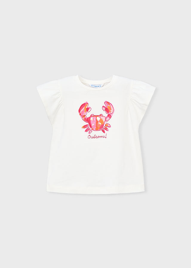 T-Shirt Bianca Con Maniche A Volant