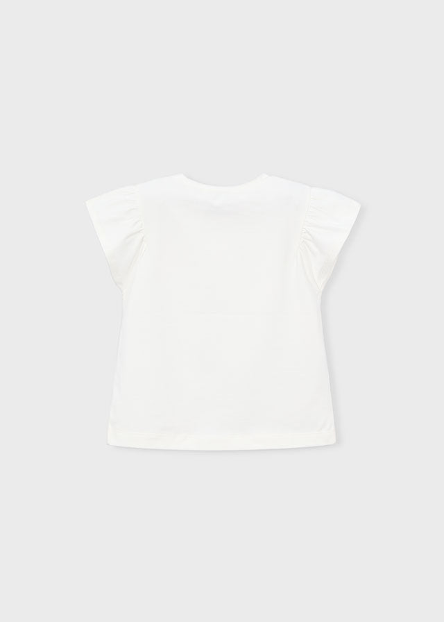 T-Shirt Bianca Con Maniche A Volant