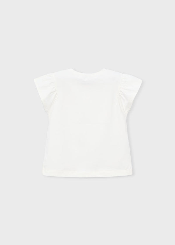 T-Shirt Bianca Con Maniche A Volant