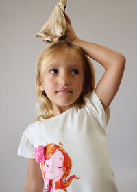 T-Shirt Bianca Con Maniche A Volant E Sirena Pop
