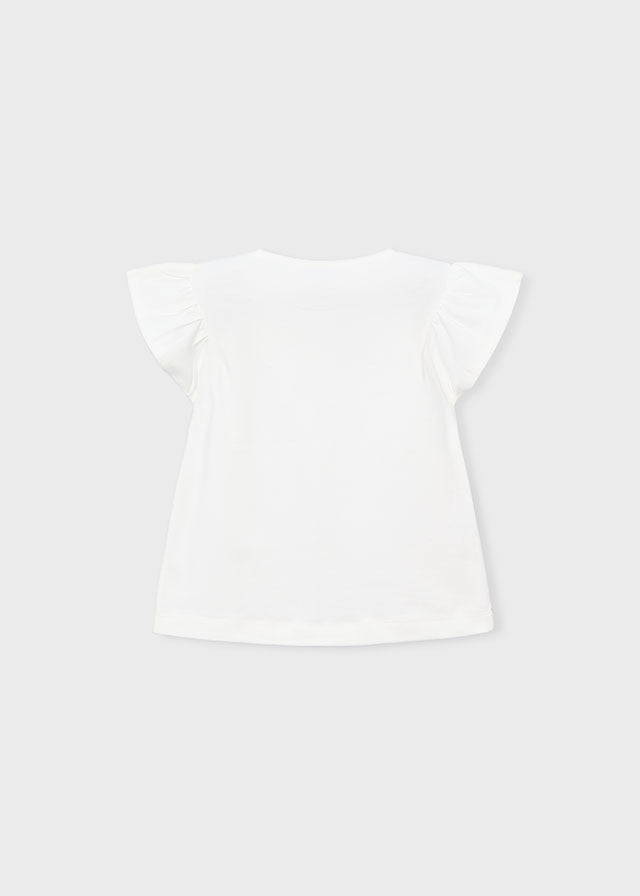 T-Shirt Bianca Con Maniche A Volant E Sirena Pop