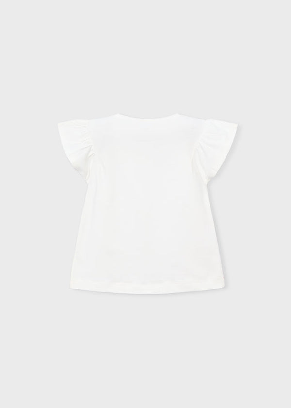 T-Shirt Bianca Con Maniche A Volant E Sirena Pop