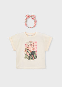 T-Shirt Con Grafica E Fascia A Fiori