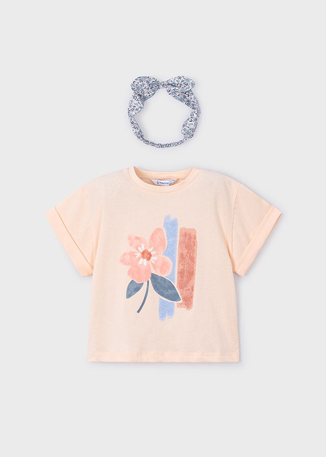 T-Shirt Con Fiore Ad Acquerello E Fascia