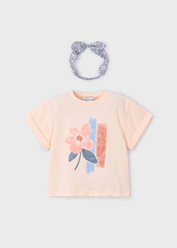 T-Shirt Con Fiore Ad Acquerello E Fascia