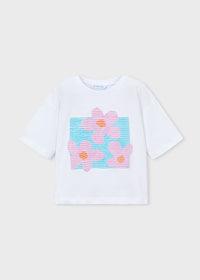 T-Shirt Bianca Con Fiori Rosa