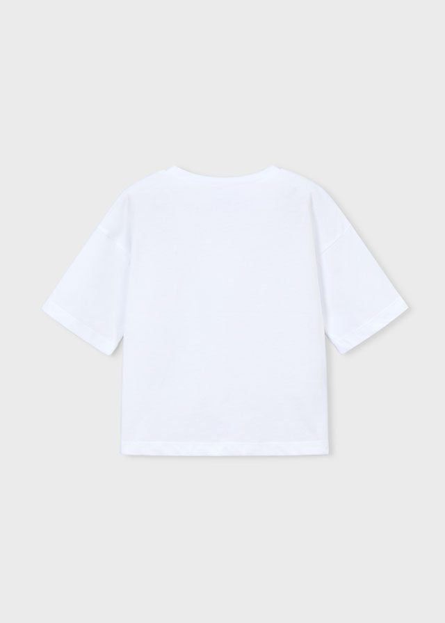 T-Shirt Bianca Con Fiori Rosa