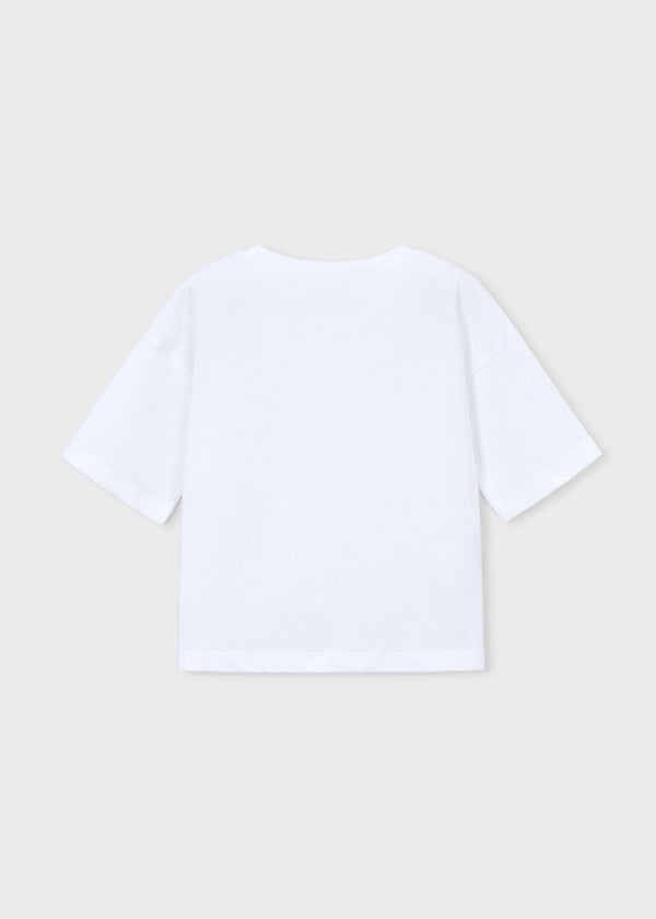T-Shirt Bianca Con Fiori Rosa