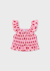 Top Rosa In Punto Smock Con Stampa Ikat