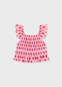 Top Rosa In Punto Smock Con Stampa Ikat