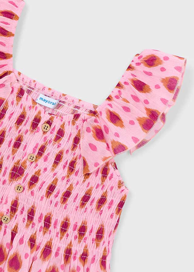 Top Rosa In Punto Smock Con Stampa Ikat