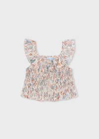 Top Panna In Punto Smock Con Fantasia Floreale