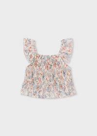 Top Panna In Punto Smock Con Fantasia Floreale