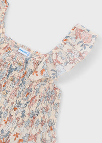 Top Panna In Punto Smock Con Fantasia Floreale