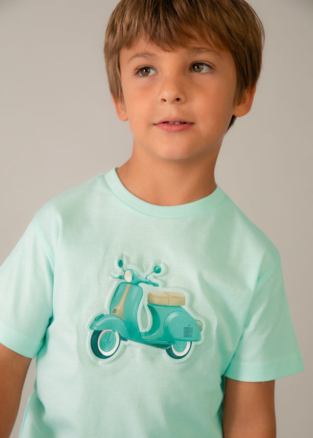 T-Shirt Verde Acqua Con Stampa Vespa Style