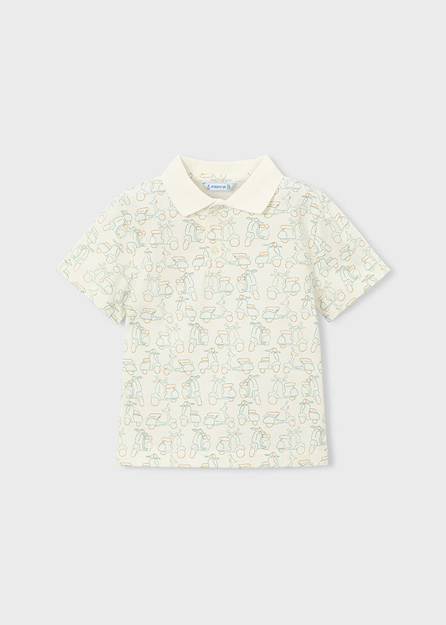 Polo Panna Con Stampa Scooter Vintage