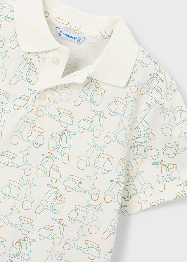 Polo Panna Con Stampa Scooter Vintage