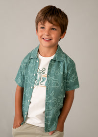 Camicia Mayoral Verde Con Stampa Scooter Vintage