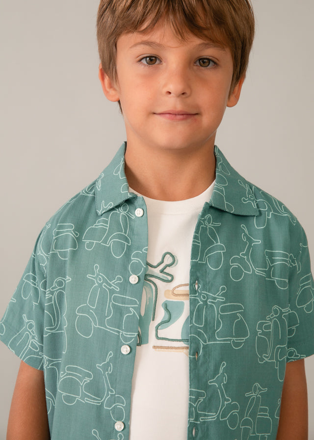 Camicia Mayoral Verde Con Stampa Scooter Vintage