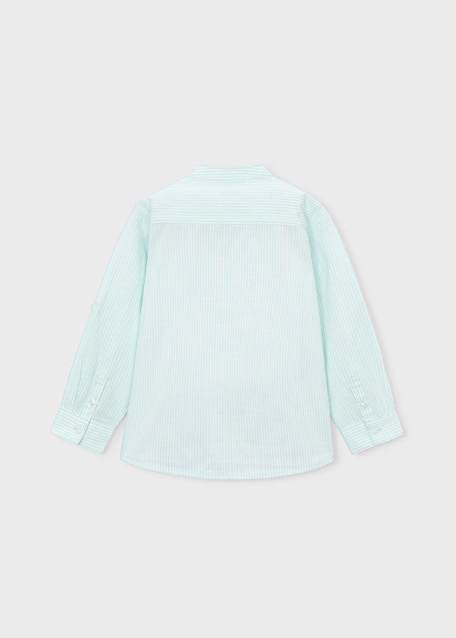 Camicia Manica Lunga Collo Coreana Azzurro