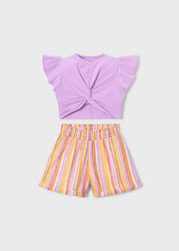 Set 2 Pezzi T-Shirt E Short Lilla Arancio