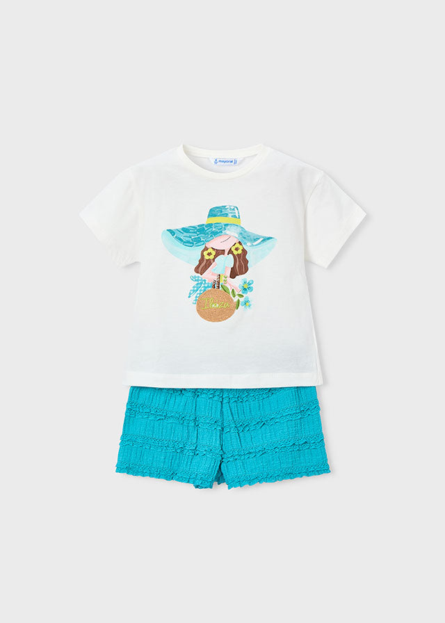 Set 2 Pezzi T-Shirt Pantaloncino A Balze