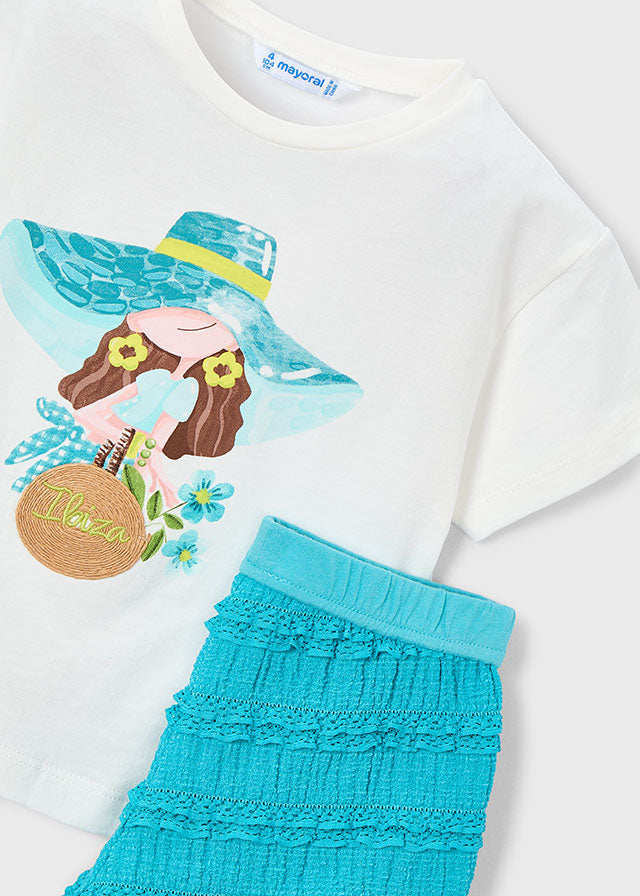 Set 2 Pezzi T-Shirt Pantaloncino A Balze