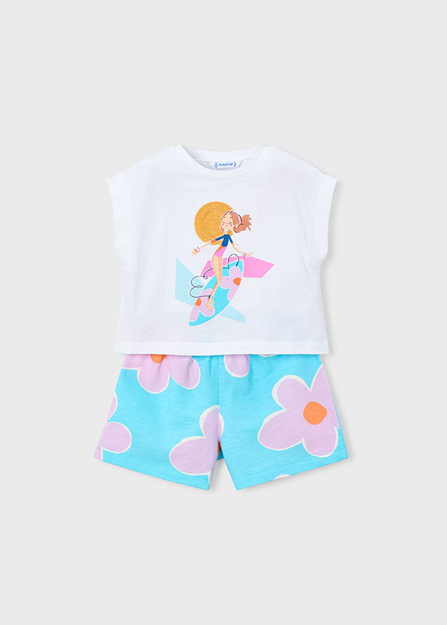 Set Mayoral Bambina Surf Bianco E Azzurro