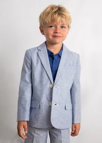 Giacca Elegante In Misto Lino A Righe Azzurre