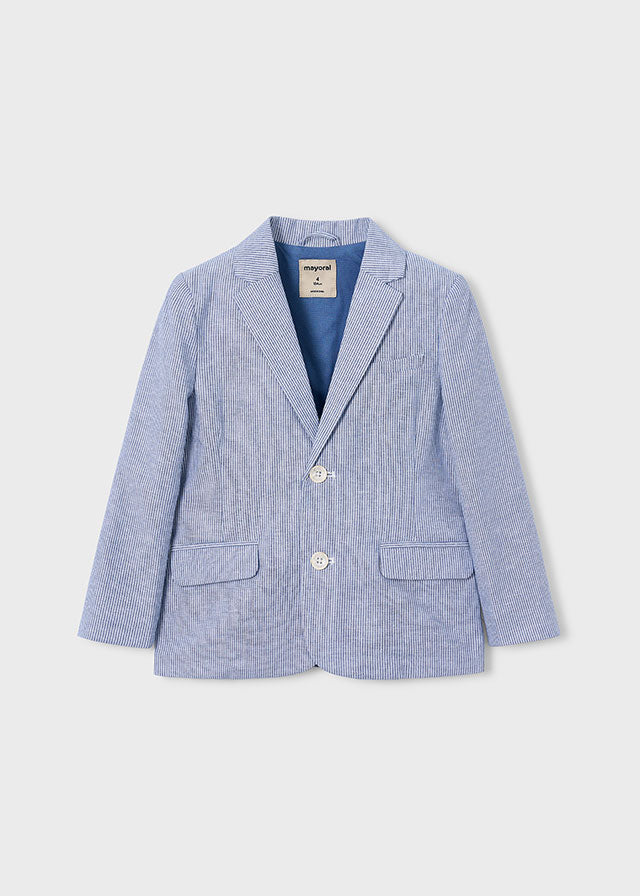 Giacca Elegante In Misto Lino A Righe Azzurre