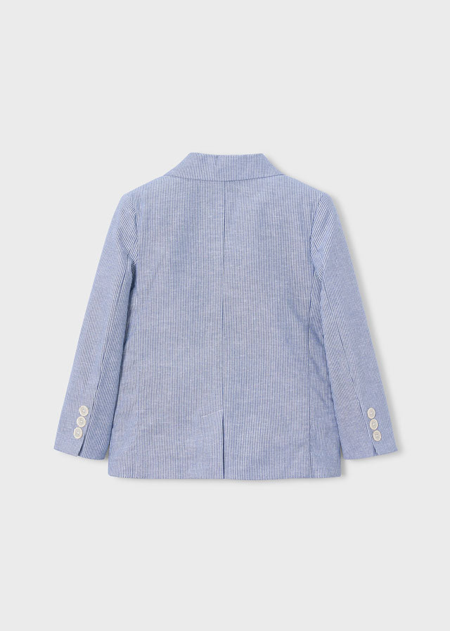 Giacca Elegante In Misto Lino A Righe Azzurre