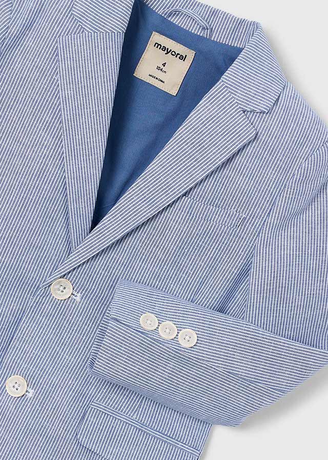 Giacca Elegante In Misto Lino A Righe Azzurre