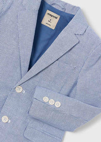 Giacca Elegante In Misto Lino A Righe Azzurre