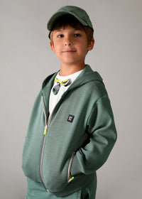 Felpa Verde Con Cappuccio E Full Zip
