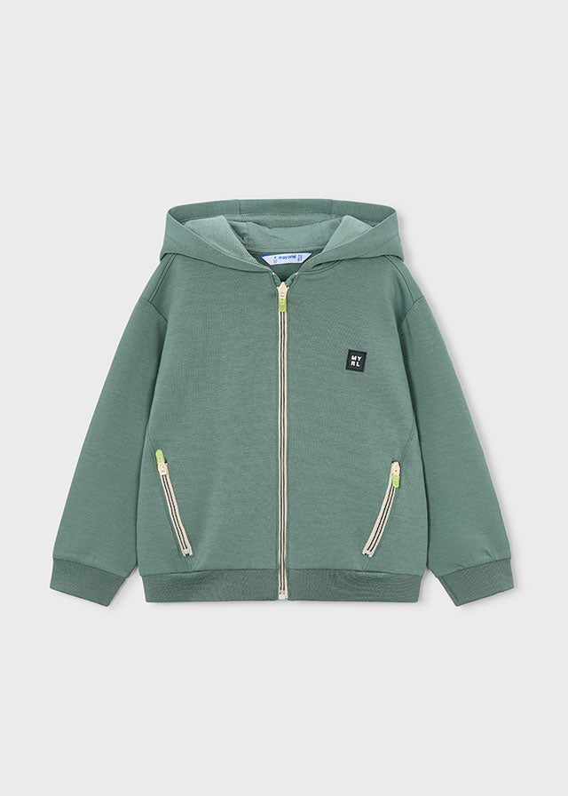Felpa Verde Con Cappuccio E Full Zip