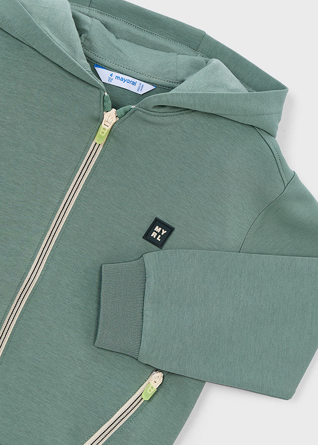 Felpa Verde Con Cappuccio E Full Zip